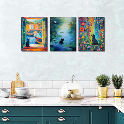 Art mural encadré avec un chat noir Monet