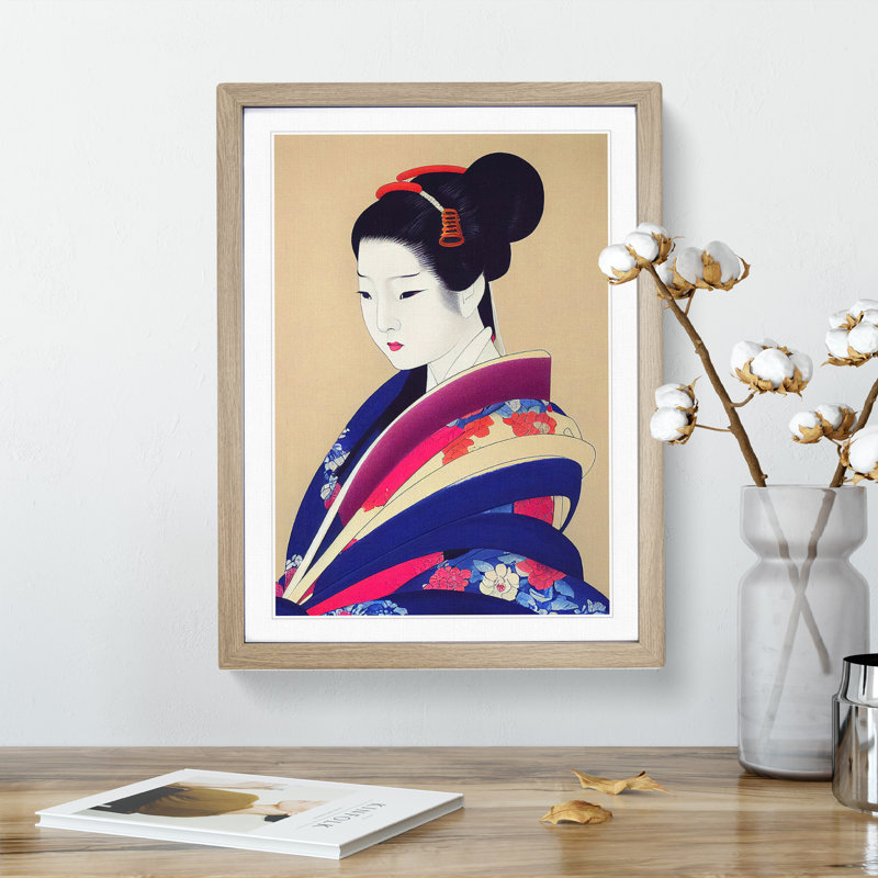 View Of A Geisha No.5 - Wall Art, 66cm H x 48cm W, Oak Framed, White