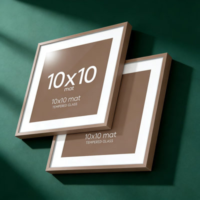 Set Of 2 Premium 12X12 Picture Frames With Mat For 10X10 Photos, Square Metal Poster Frame With Tempered Glass And Wall Mounting Kit, Modern Thin Profile Design