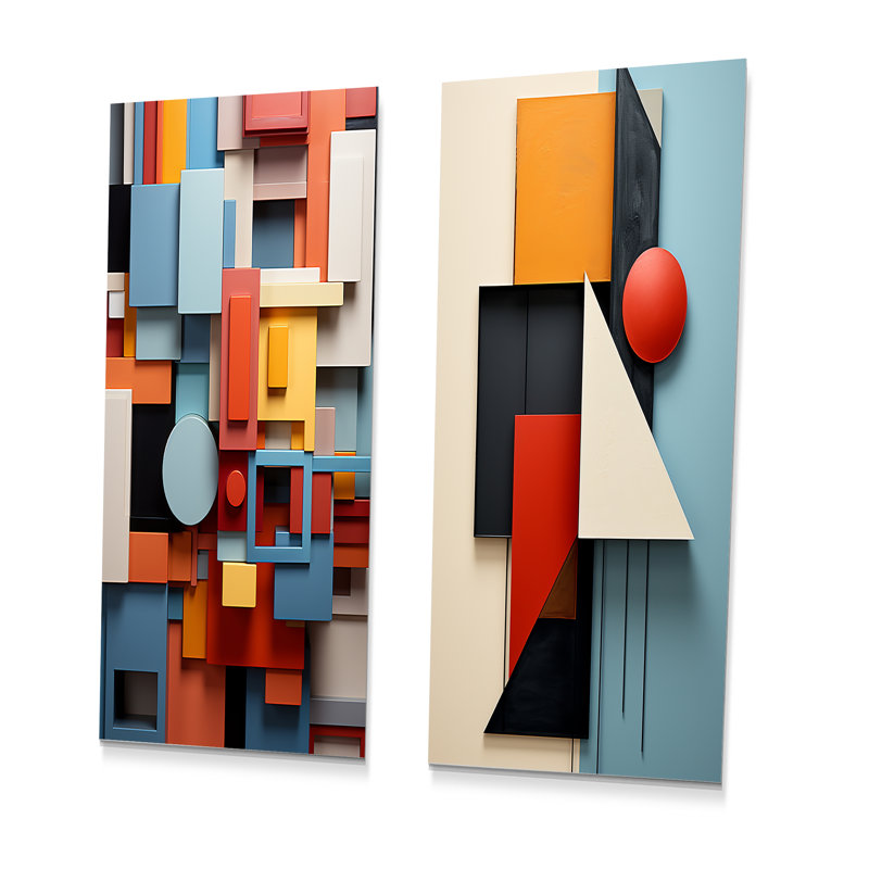 Multicolor Essential Geometric Forms - Ensemble de 2 reproductions d'art géométriques abstraites en métal, H 28 po x l 24 po