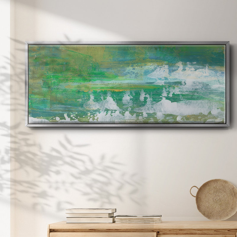 Chartreuse et turquoise I - toile encadrée, H 20 po x l 50 po x P 1,5 po, Argent