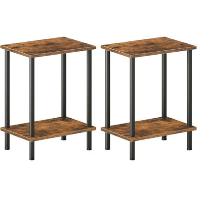 Ensemble de 2 tables de bout, petite table d'appoint, table de chevet avec tablettes de rangement à 2 niveaux, canapé pour petits espaces, salon, chambre à coucher, structure stable, assemblage facile, brun rustique BF09BZP201