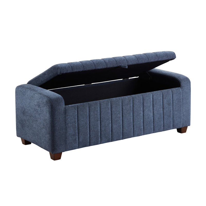 Banc en contreplaqué bleu rembourré avec compartiment de rangement et revêtement intérieur Blue Boucle, Bleu