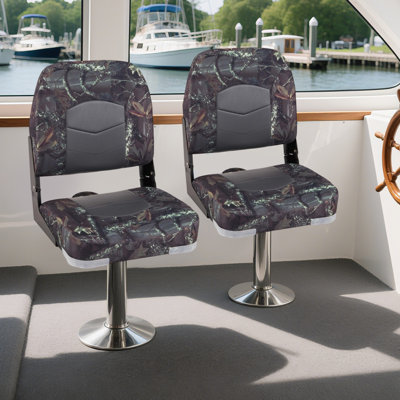 2-Pack Boat Seats Folding Low Back Boat Chairs w/Thick Sponge Padding Hinges by Arlmont & Co.