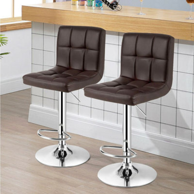 Ensemble de 2 tabourets de bar carrés pivotants réglables avec dossier et repose-pieds