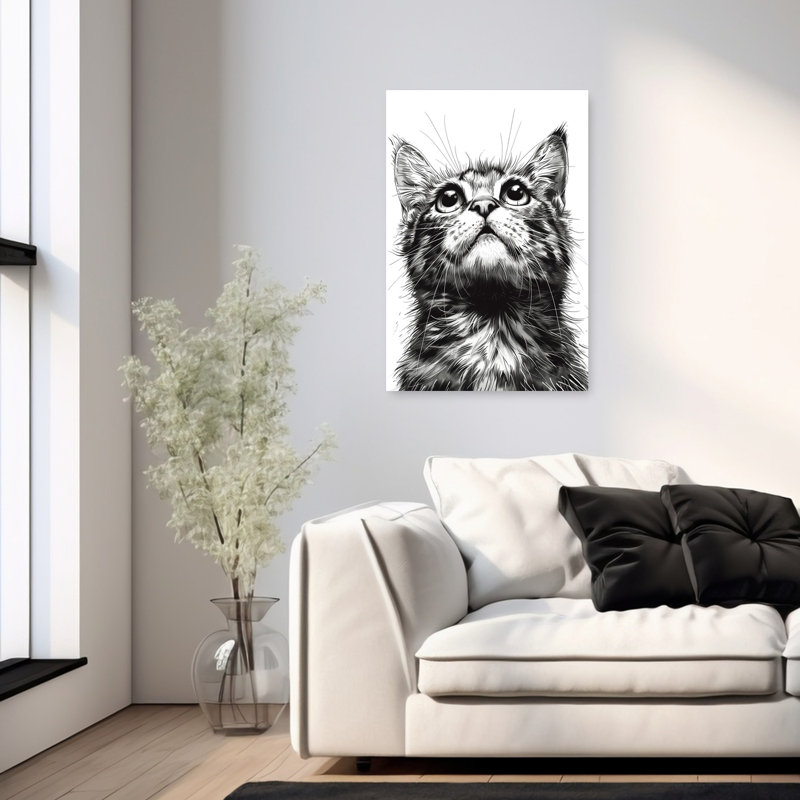 «Curious Kitten Gaze», art mural contemporain, 36" H x 24" W