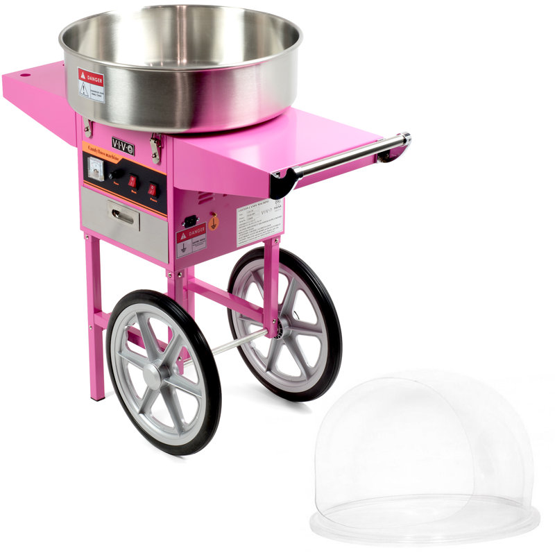 Machine à barbe à papa électrique commerciale avec chariot et pare-bulles, Rose