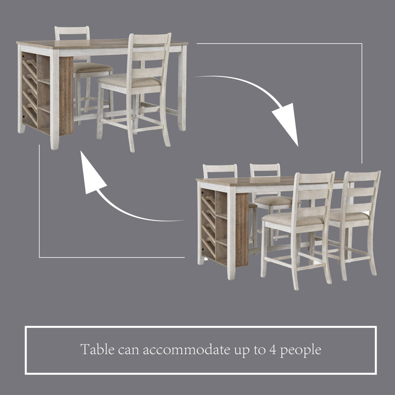 Cottage Charm Grayish White Wood Counter Table with Wine Rack
