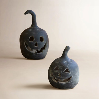2-Piece Black Clay Jack-O'-Lantern Set