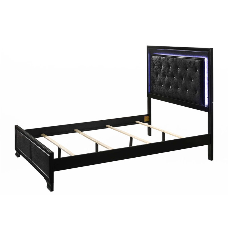 Lit à panneau tapissier 1pc (seulement lit), Double, Noir