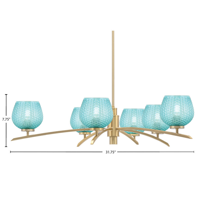 Lustre à 6 lumières Kurve présenté en finition nouvel âge avec verre texturé de 6 po, Sarcelle