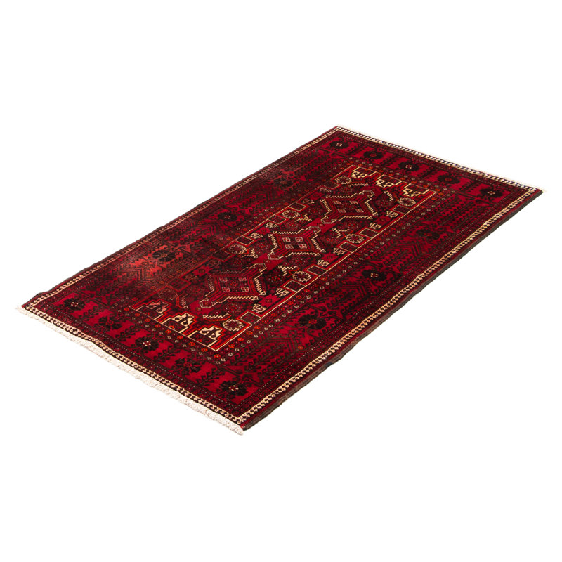 Tapis unique en laine noué à la main nouvel âge de 3 pi 2 po x 6 pi noir / rouge / beige Jelte