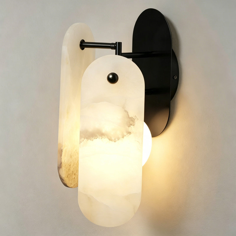 Applique murale moderne en albâtre avec ampoule à intensité variable G9, Noir