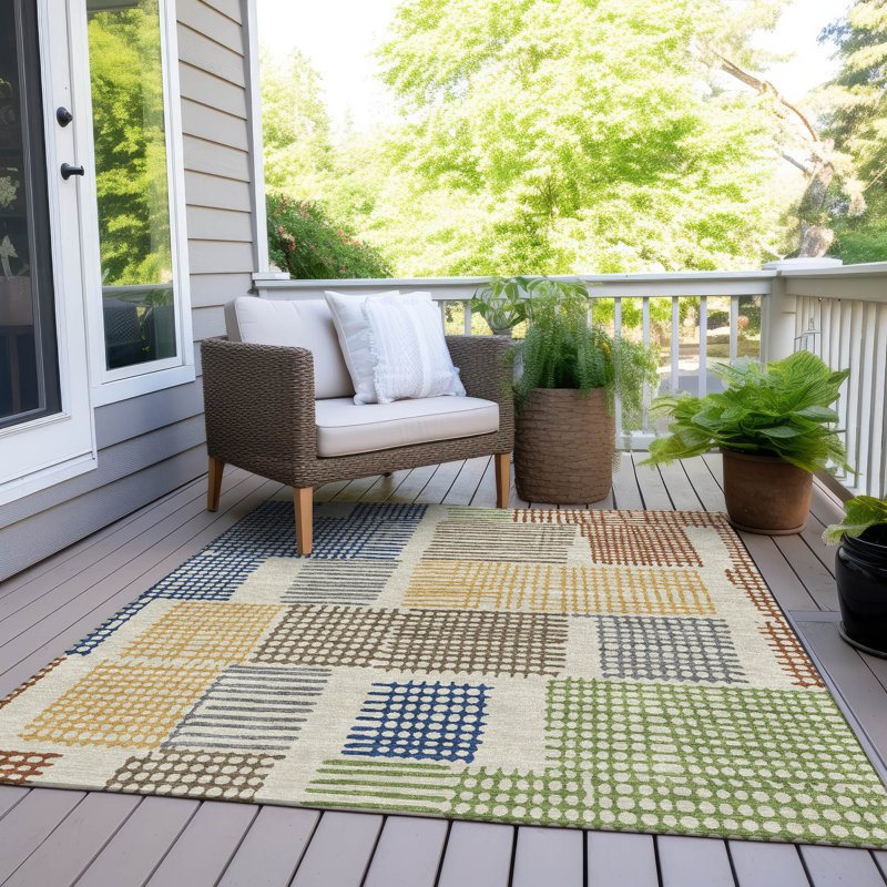 Machine Washable Indoor/Outdoor Xhevrie Putty Rug, Rectangle 3' x 5'