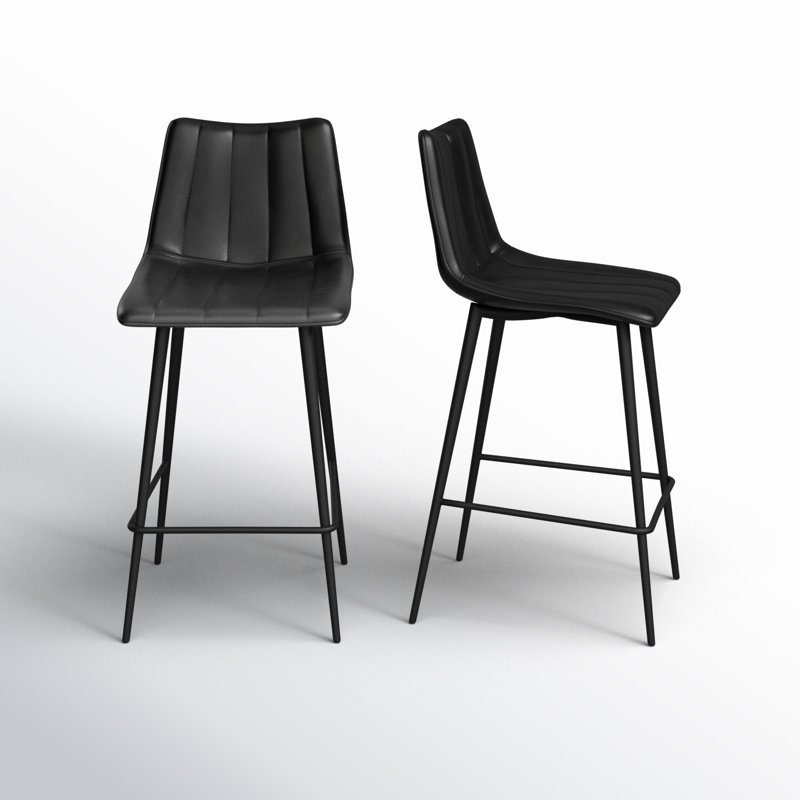 Finnigan Counter & Bar Stool, Counter Stool (26" Seat Height), Black/Faux Leather