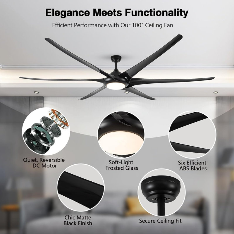 Crusaw 100'' Ceiling Fan with LED Lights, White