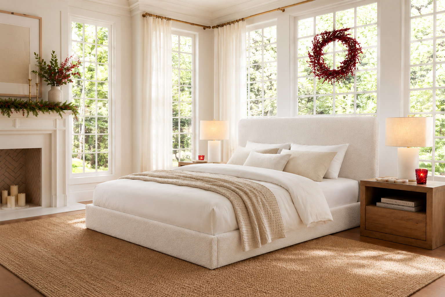 Nordic Upholstered Bed, Ivory Boucle, King