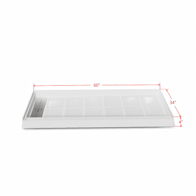 60" W X 34" D Single Threshold Shower Pan Base With Drain Cover Included, Non-slip, Left, Matte White
