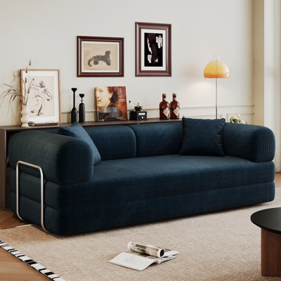 Lit convertible bleu de 78,8 po avec accoudoirs de soutien du dos, canapé modulaire en velours côtelé désossé pour la maison, lit à compression rapide, coussin de futon au sol et velours côtelé, configuration facile