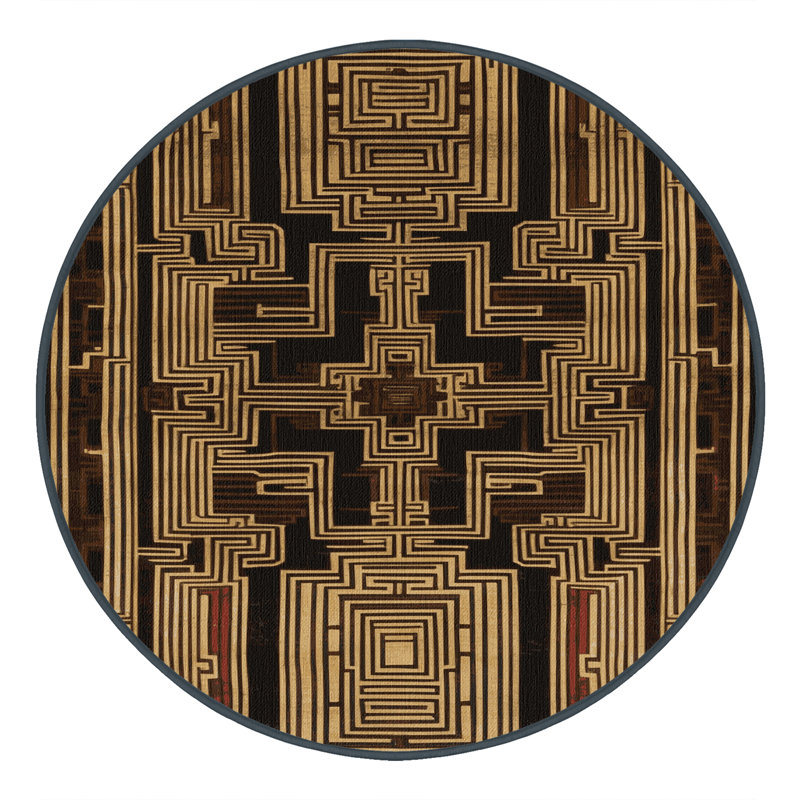 Machine Washable Art Deco Black Area Rug, Round 8'