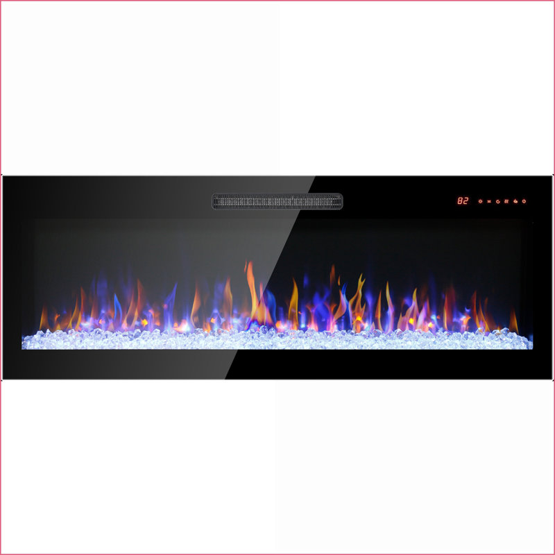 Foyer électrique 50 pouces, mural / encastré avec télécommande, flamme multicolore | Verre trempé + tôle