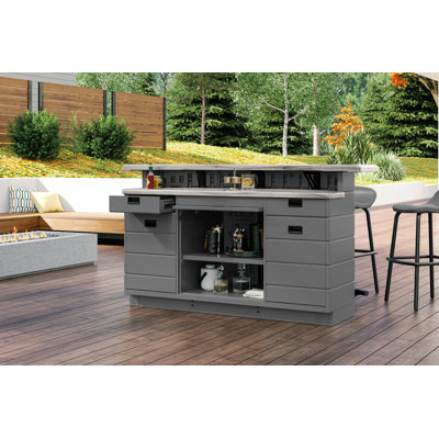 Suncast Backyard Oasis Water Resistant Entertainment Bar with Pull-Out Drawers and Shelving Space