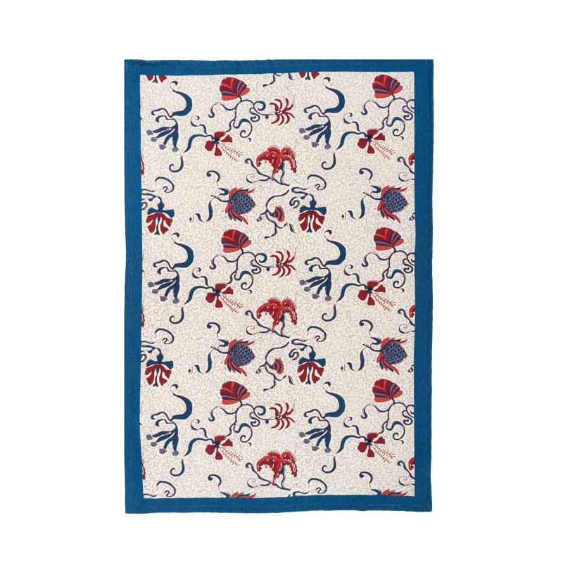 Clowe Floral Tea Towel Kitchen Towel, Blue/Red