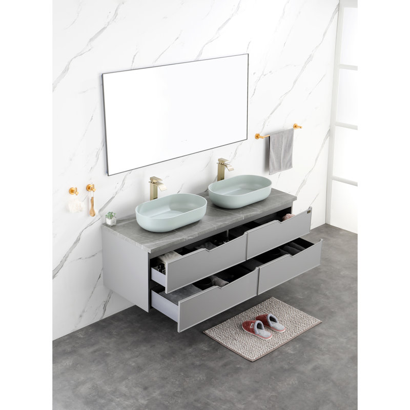 Lavabo vasque de salle de bain ovale 24 po x 14 po - Installation au-dessus du comptoir, ABS bleu, hygiénique, avec résistance aux égratignures, à la décoloration, aux chocs, au drainage efficace et au débit d'eau rapide