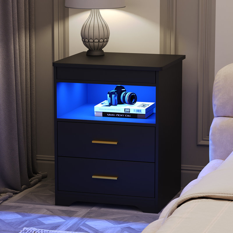 45cm W Manufactured Wood Bedside Table, Black