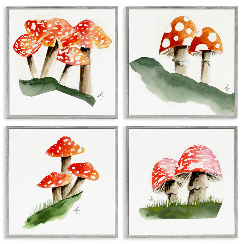 Ensemble de 4 estampes rouges par Alexandria Gilbert Kincaid, Giclée encadrée noir minuit, H 12 po x l 12 po