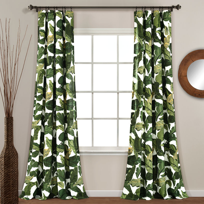 Lush Decor Tropical Paradise Room Darkening Curtain Panels Pair Drapes (Set of 2), Green/White, 52"W x 84"L