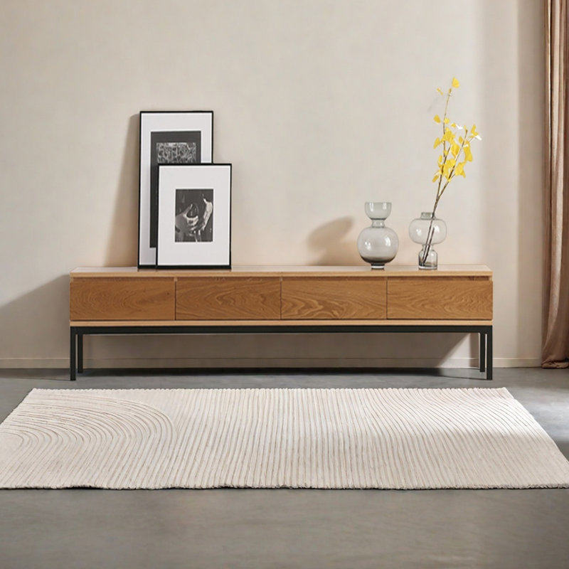 Meuble télé en chêne massif avec 4 tiroirs, H 15,75 po x L 62,99 po x P 11,81 po