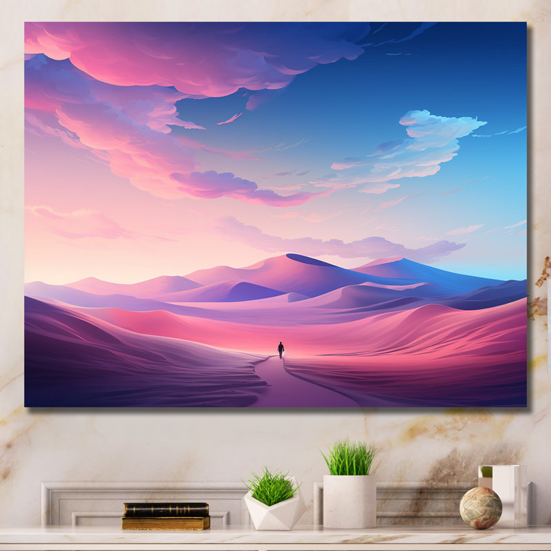 Dunes célestes roses et bleues «Desert Expedition III» - art mural désert, Toile tendue, H 16 po x l 32 po x P 1 po