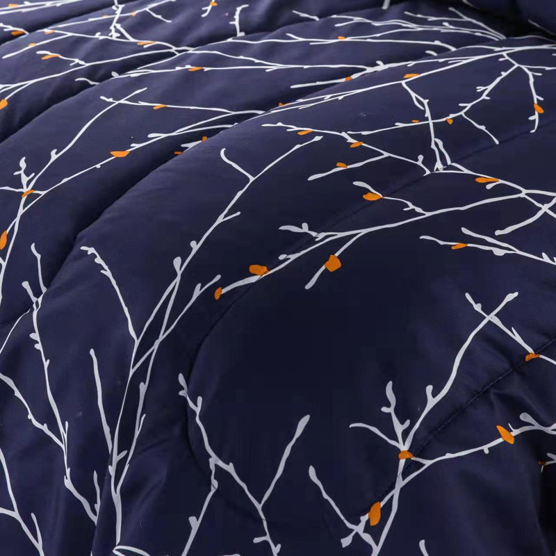 Queen Navy Blue and White Microfiber Down Alternative Bed in a Bag Set