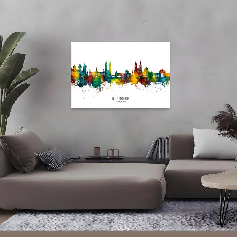 Affiche murale représentant la ligne d'horizon colorée de Nuremberg, une architecture contemporaine abstraite.