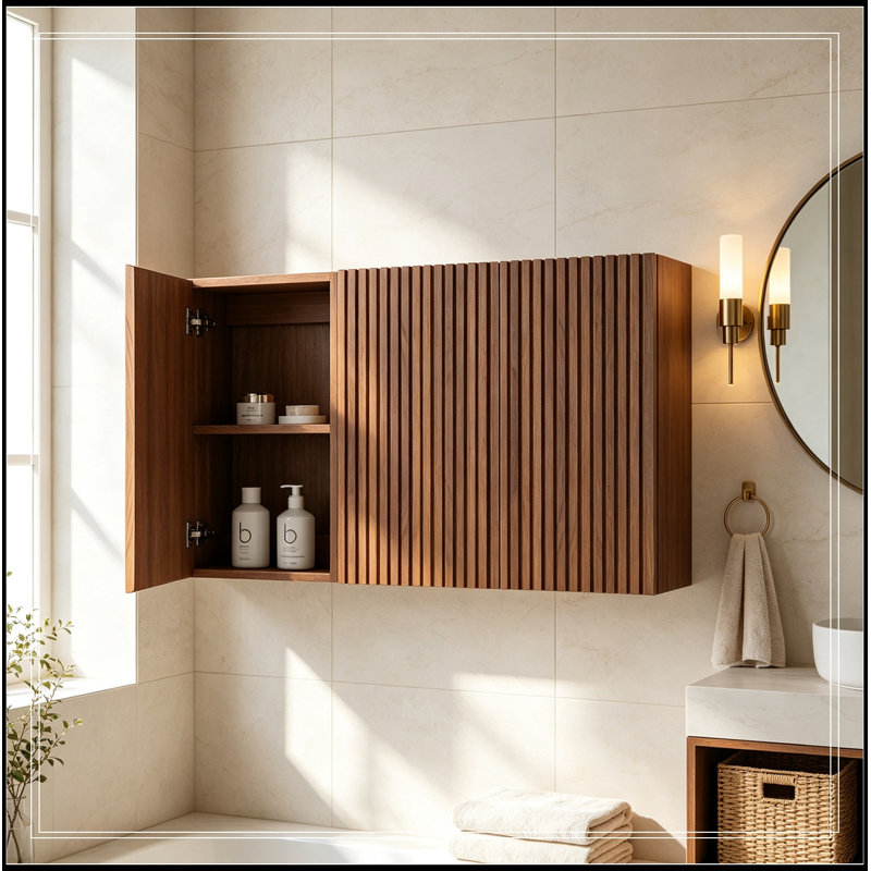 Armoire de salle de bain murale avec 3 portes, Naturel
