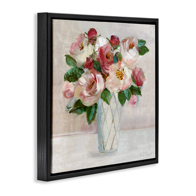 Bouquet de roses roses et rouges, H 18 po x l 18 po, Cadre flottant noir de jais