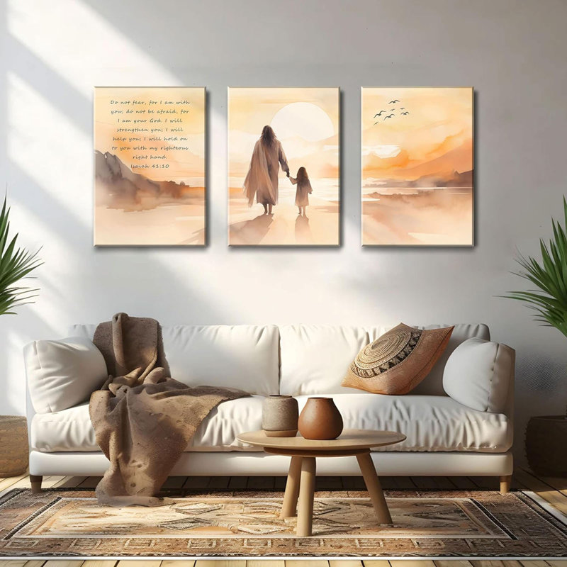 3Pcs Inspirational Christian Canvas Wall Art Jesus and Girl Poster Prints Isaiah 41:10 Picture Painting Wall Decor for Living Room Bedroom Office 16x24in Framed