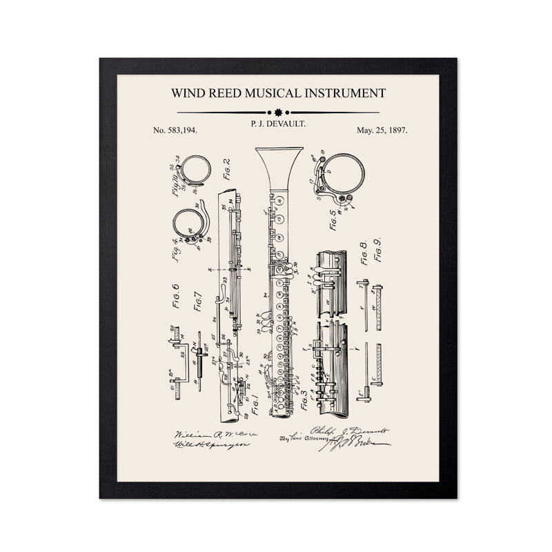 Plan de la Clarinette, Black Framed, Poster, 12"H x 16"W