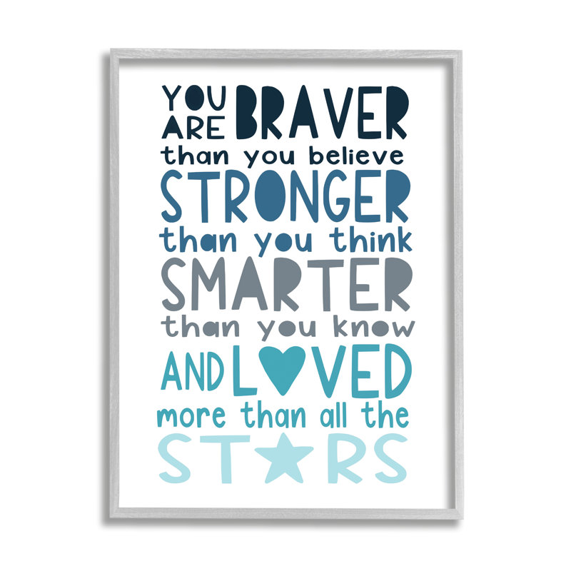 Braver «Stronger Smarter And Love», typographie en bleu, Estampe numérique Farmhouse, H 14 po x l 11 po x P 1,5 po