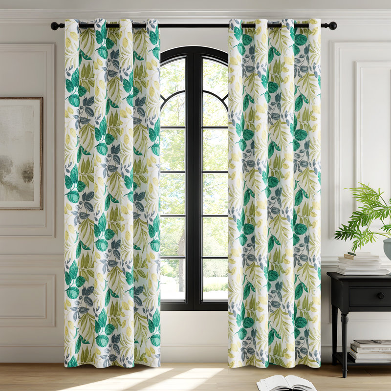 Velvet floral Plant Patterned curtains， Room Darkening Rod Pocket window Drapes（set of 2）, 52" W x 96" L