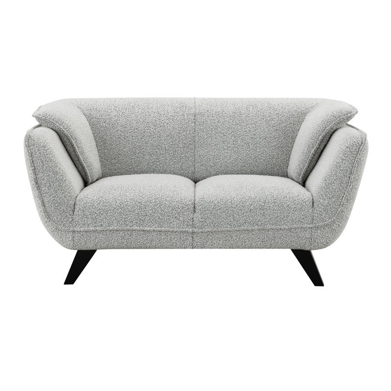 Light Gray Boucle Fabric and Wood Loveseat with Flared Arms