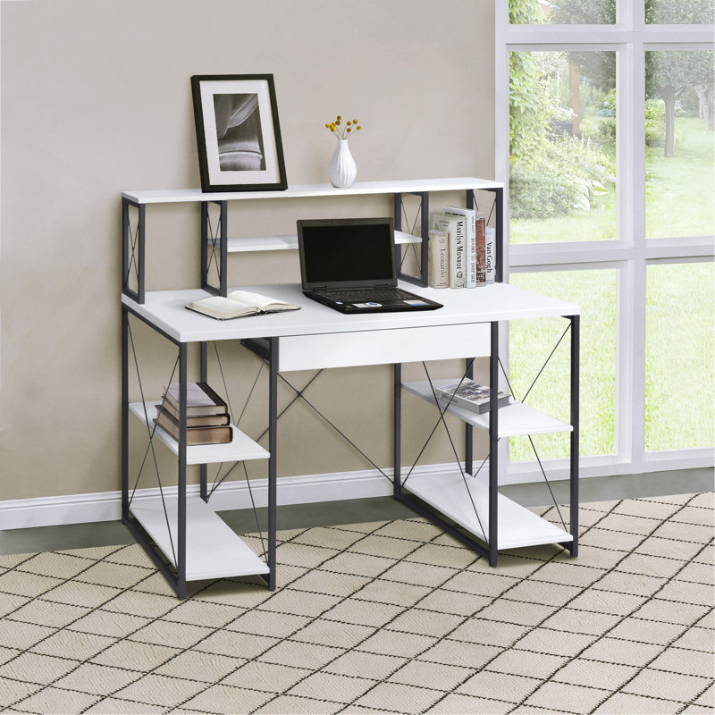 Bureau noir avec tablettes ouvertes et huche
