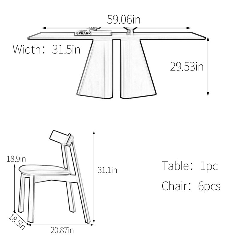 Multilayer solid board black dining table set, 29.53"H x 59.06"L x 31.5"W
