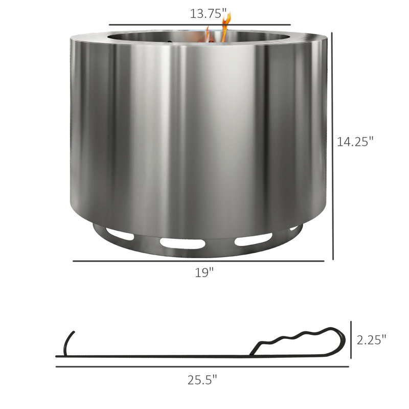 Foyer sans fumée 19 po avec structure en acier inoxydable, pour camping, cour arrière, patio, pique-nique à faible fumée, foyer portatif à combustion secondaire, patio de cheminée A fourni