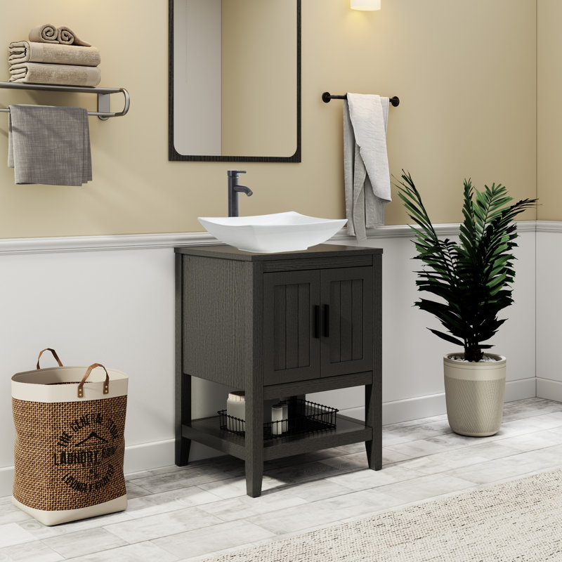 Ensemble de meuble-lavabo simple 24 po avec lavabo vasque, robinet et drain Sharee, assemblage requis, Noir