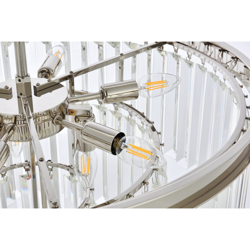 Yazmin 9 - Light Steel Dimmable Tiered Chandelier, Clear, Polished Nickel