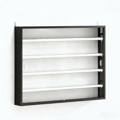 Black and White Wall-Mounted Display Cabinet with Glass Doors