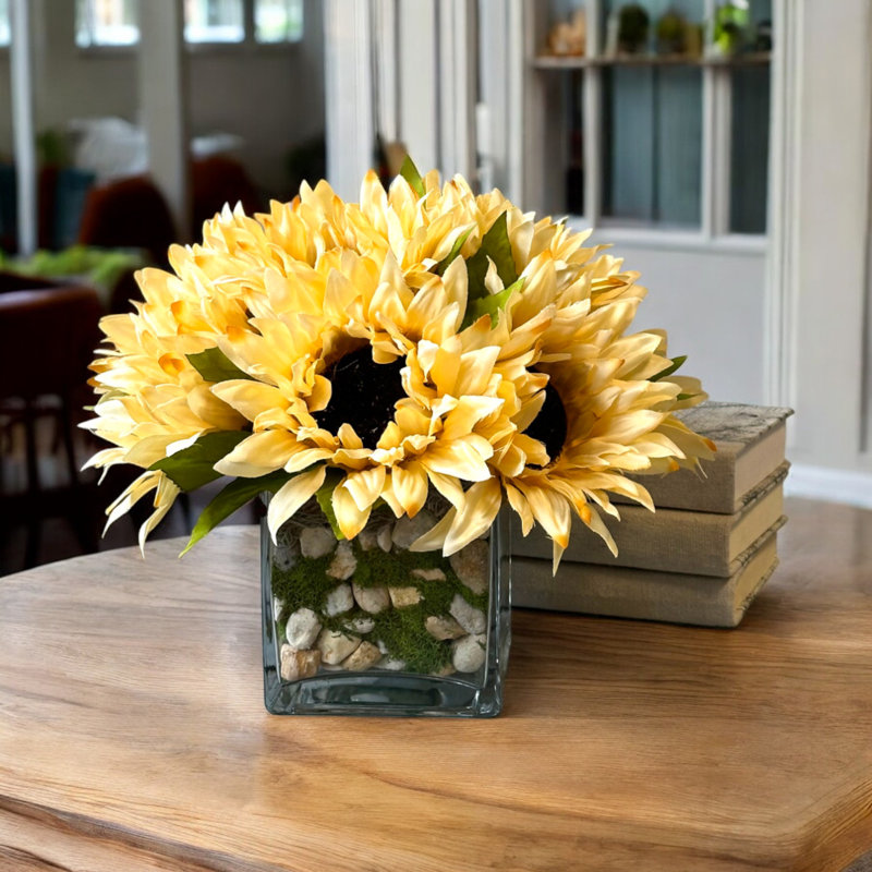 Faux Sunflowers in Vase, Beige