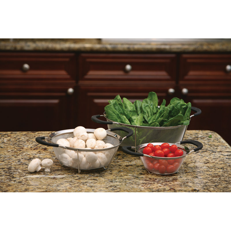 11.25" Black Stainless Steel Mesh Colander with Handles